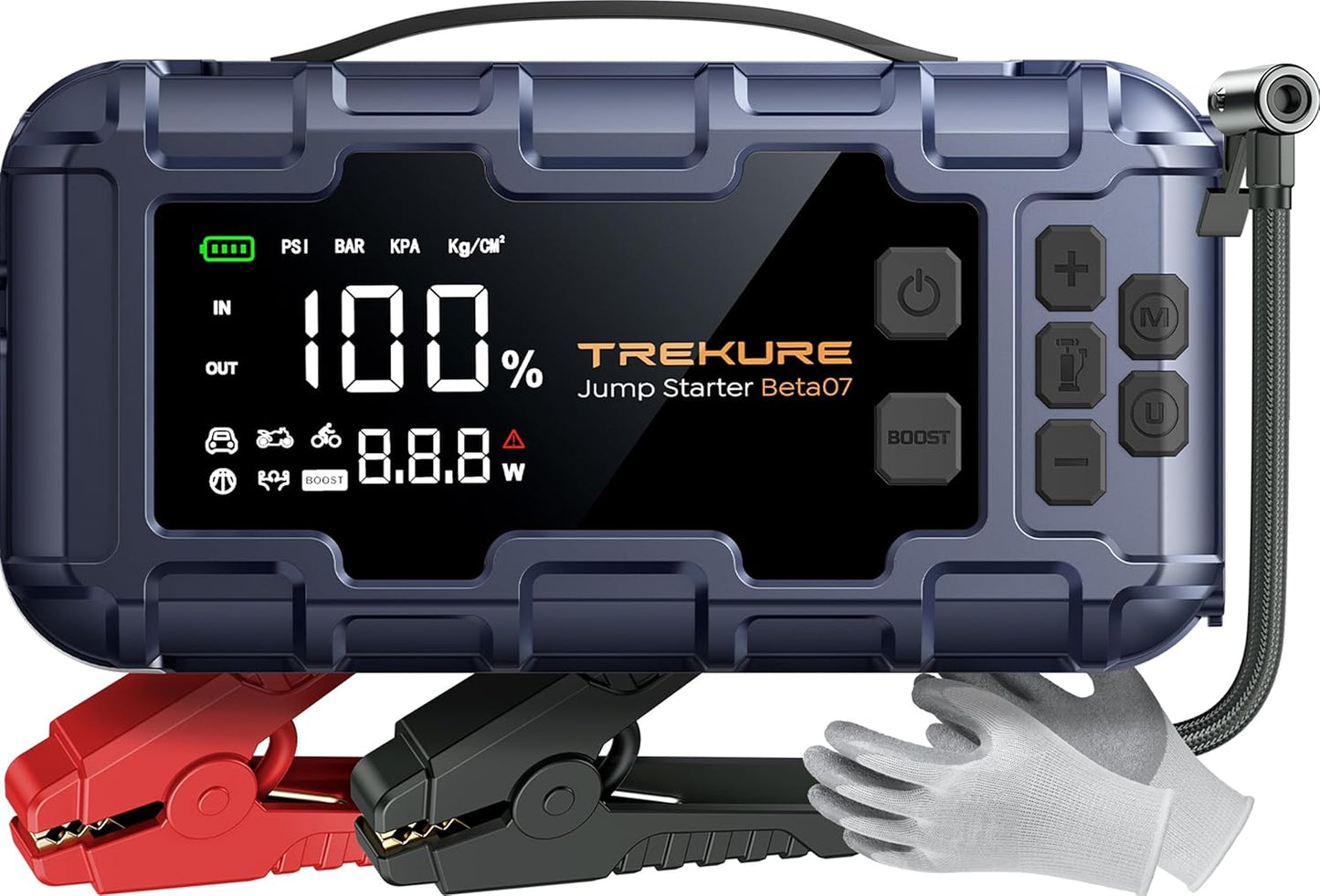 TREKURE 6000A Jump Starter with Air Compressor 160PSI, 45W Charging Car Battery Jump Starter for All Gas/ 12L Diesel, 12V Car Jumper Starter Power Bank Charger Portable with Gloves, Lights