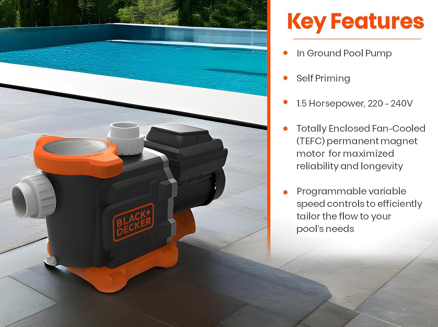 BLACK+DECKER Variable Speed Pool Pump Inground with Filter Basket, 1.5 HP