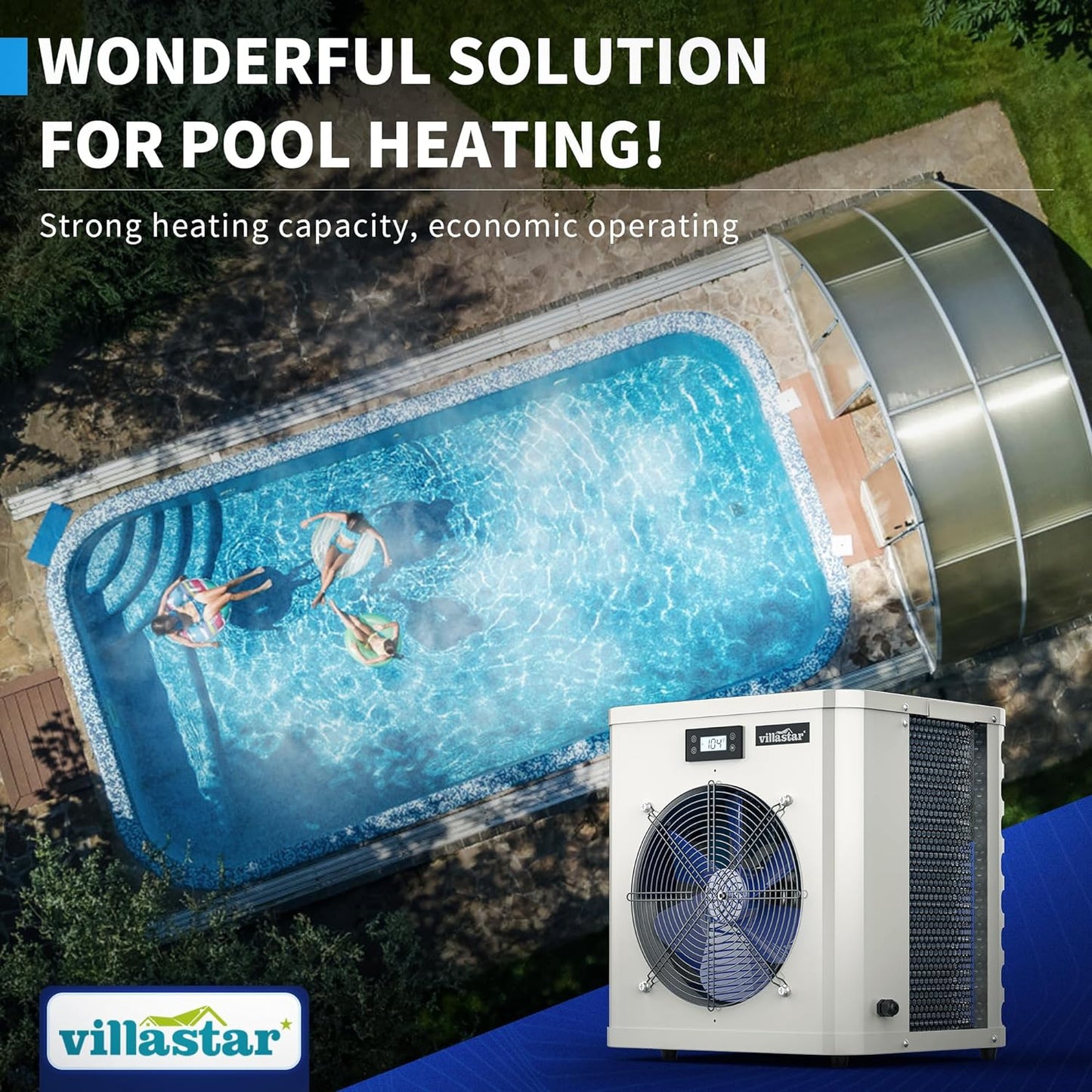 Pool Heater for Above Ground Pool, Pool Heater for Inground Pools, Pool Heaters Pumps 16000 BTU/hr Up to 5000 gallons, Fit 15/18/24 Foot Pool, 110V 120V Electric Pool Heat Pump Above Ground
