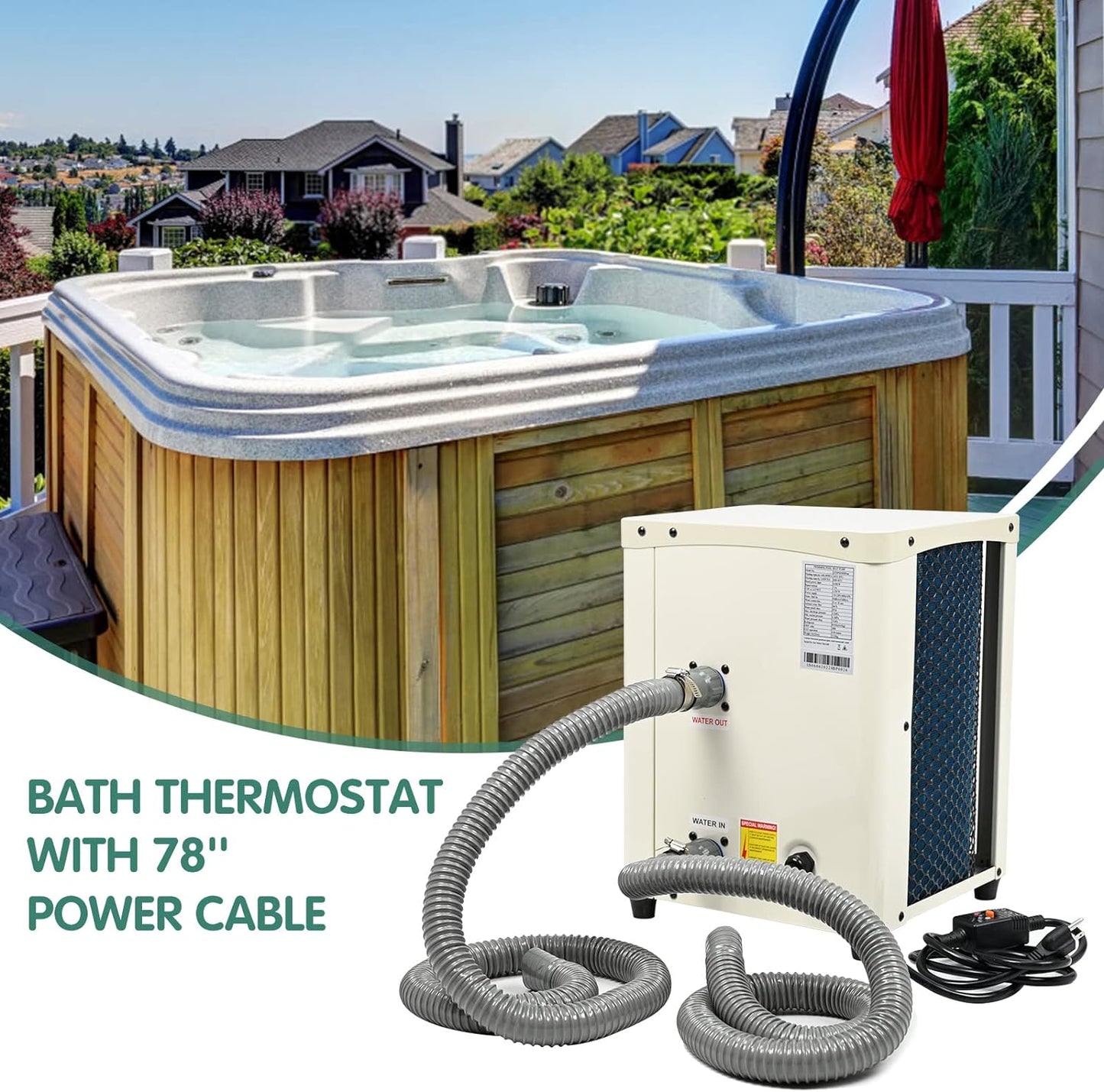 Pool Water Heater for Above Ground Pools,1.8 P Pool Heat Pump,14300 BTU/hr,Up to 2800 gallons,110V~120V/60Hz