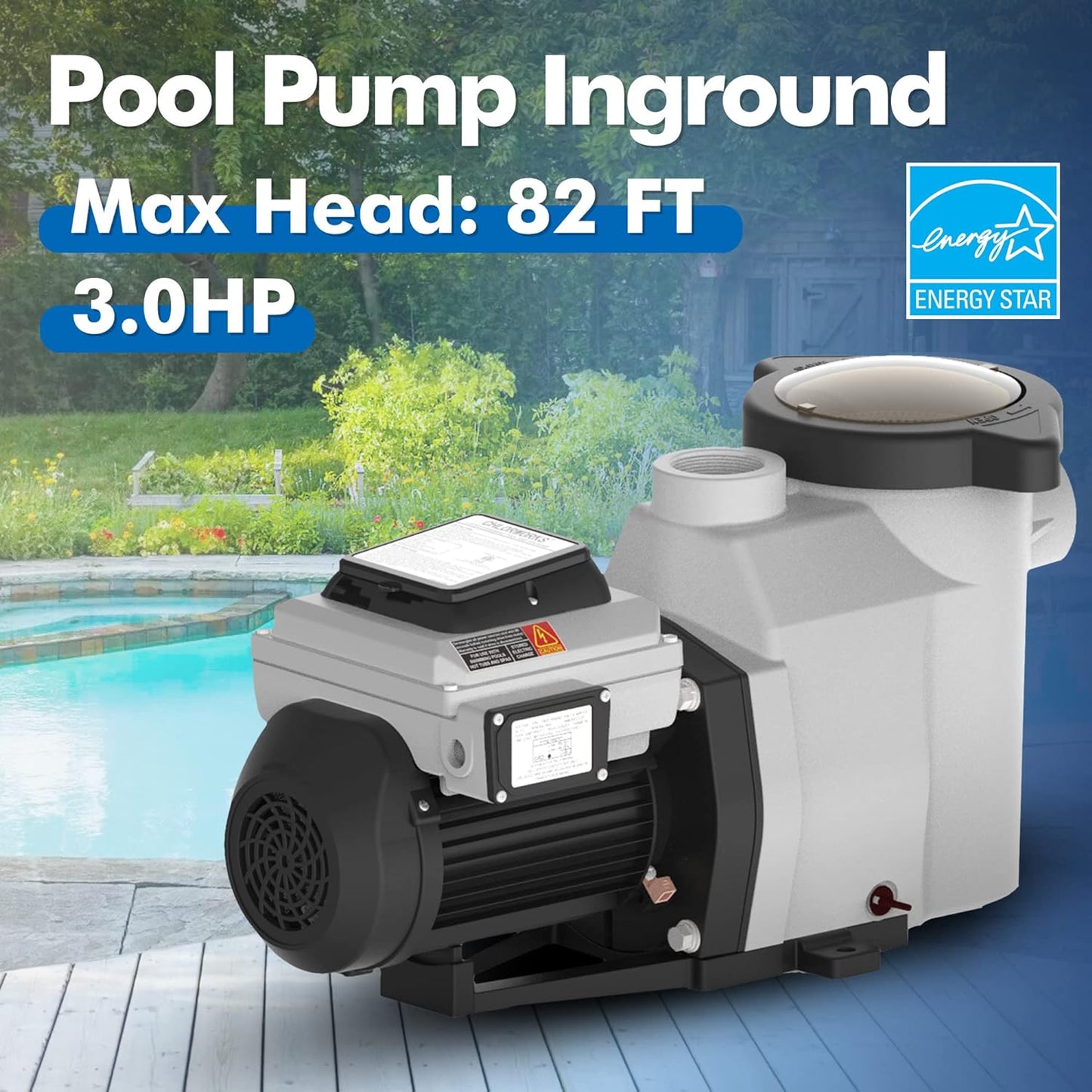 Variable Speed Pool Pump Inground 3HP- with Filter Basket for Inground Pools, Save Energy, Energy Star Certified, 220-240V, 2 Years Warranty