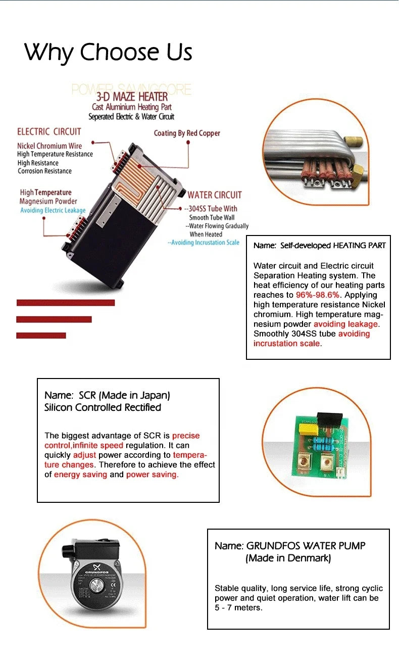 8kw 12kw CE Intelligent wall mounted LED display WiFi control underfloor home central heating system electric combi boiler