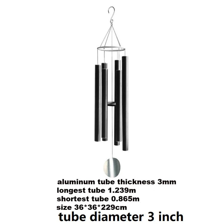 90" 6 Tubes Black Large Wind Chime Outdoor Decor Popular Bells