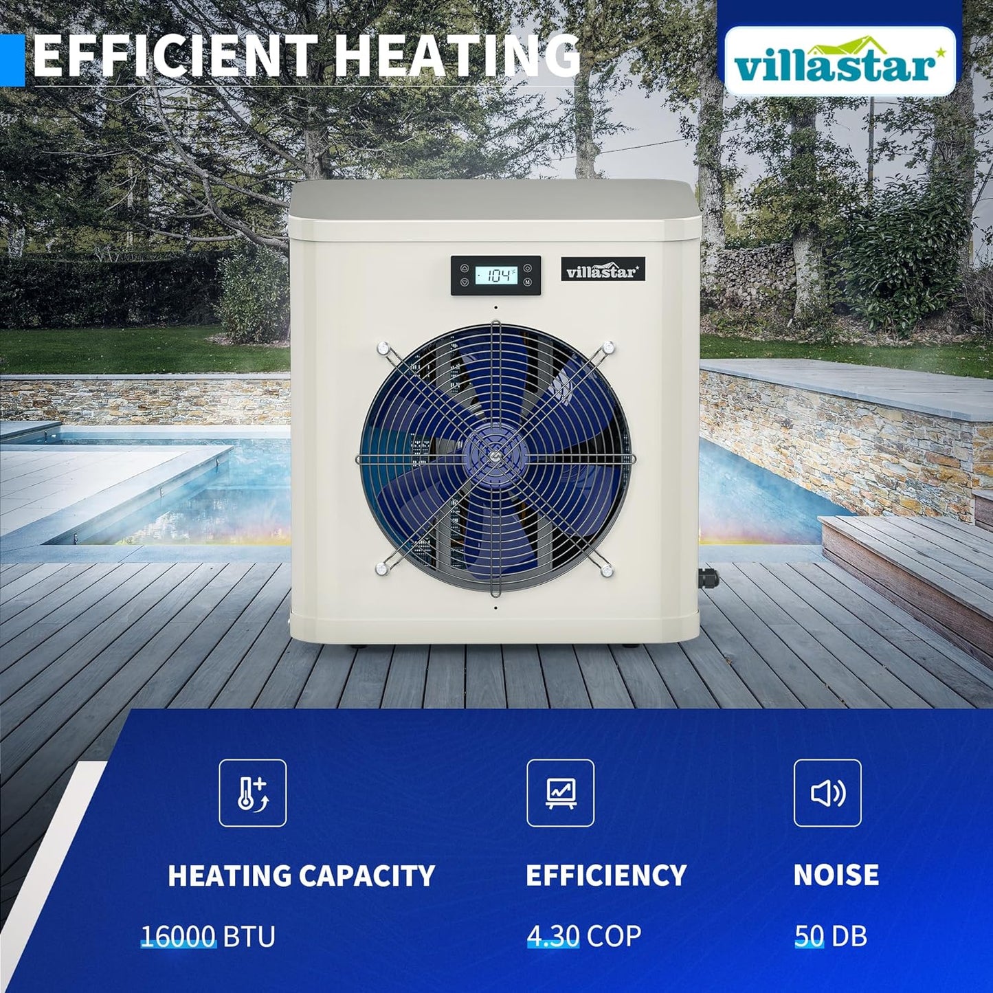 Pool Heater for Above Ground Pool, Pool Heater for Inground Pools, Pool Heaters Pumps 16000 BTU/hr Up to 5000 gallons, Fit 15/18/24 Foot Pool, 110V 120V Electric Pool Heat Pump Above Ground