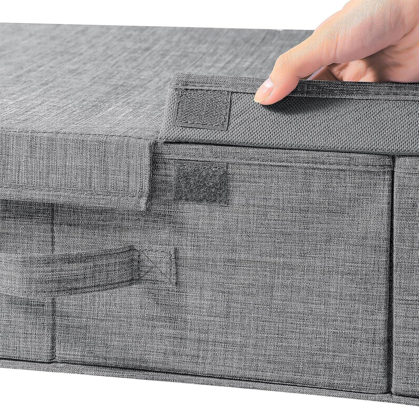 ANTNX Under bed storage box with lid 2-piece with handle with label Collapsible stackable storage box for organizing clothes, shoes, blankets, pillows, sheets (gray)