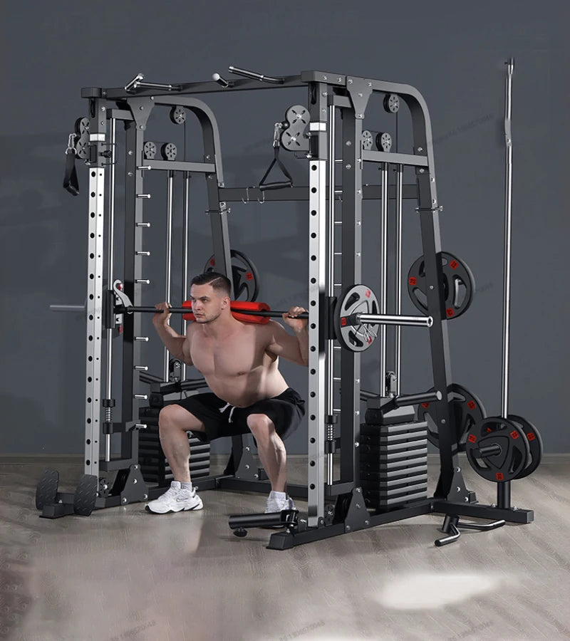 A complete set of commercial equipment for the gym, a high level pull-down stand for back and leg training comprehensive trainer