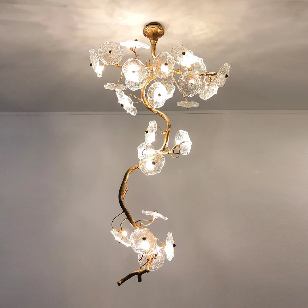 ART DECO Staircase Chandelier Long Led Copper Light for Large Hallway Lobby Loft Villa Glass Lamp Stair Home  Decorative