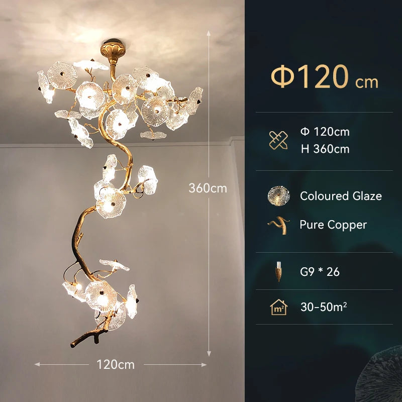 ART DECO Staircase Chandelier Long Led Copper Light for Large Hallway Lobby Loft Villa Glass Lamp Stair Home  Decorative