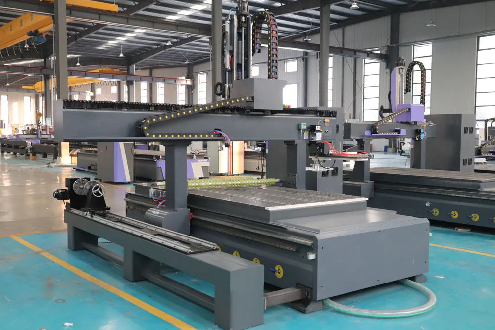 AccTek 4 Axis Cnc Router Machine Included Oscillation Knife Cutting Head Auto Tool Change with Rotary Device
