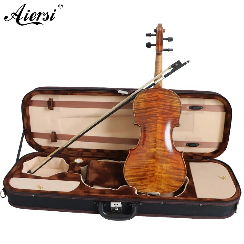 Aiersi Handmade Nice flame maple violin professional outfits high grade antique Yellow Brown violins string instruments