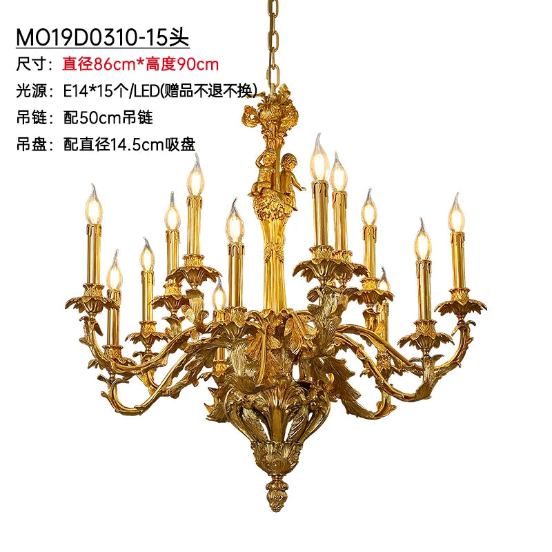All Copper Chandelier French Elegant Luxury Crystal Villa Living Room Dining Room Bedroom Study Lamps