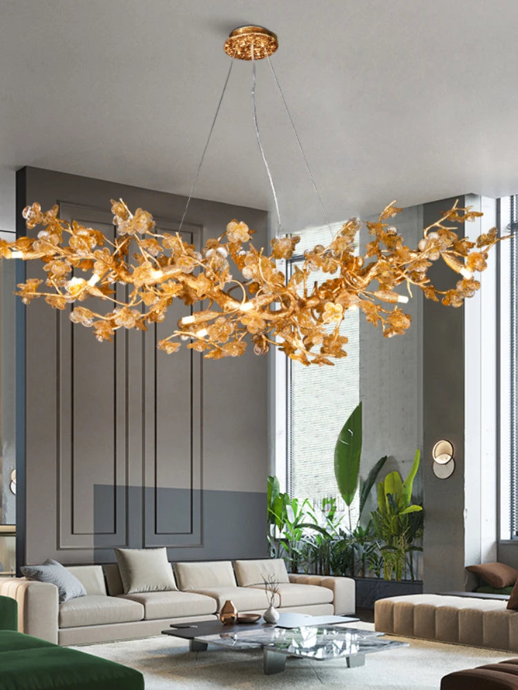 All Copper Chandelier Post-Modern Creative Lamp in the Living Room Chinese Glass Villa Tea Room Decoration Restaurant Lamps