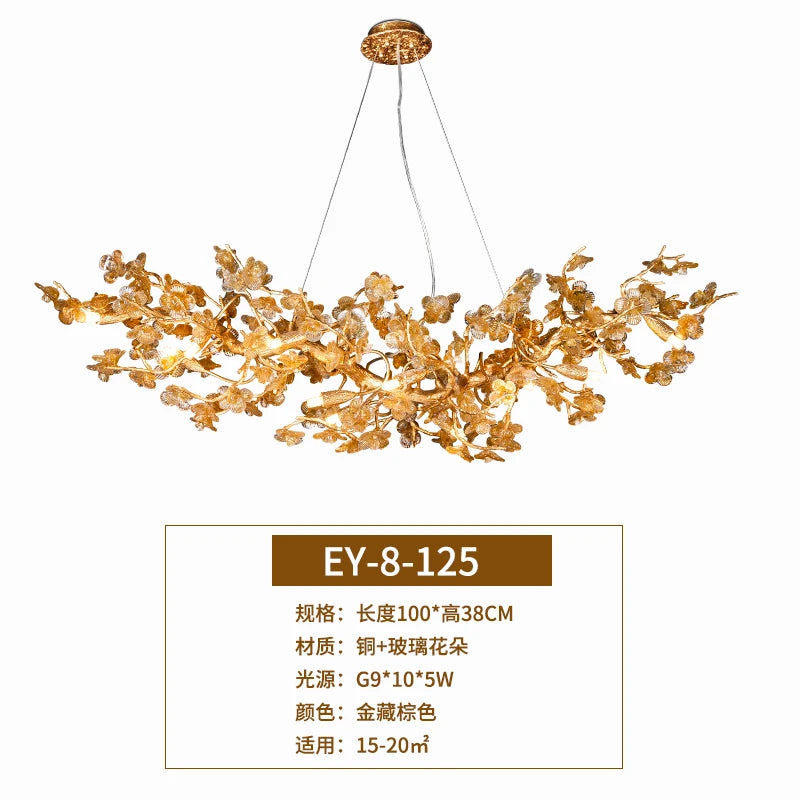 All Copper Chandelier Post-Modern Creative Lamp in the Living Room Chinese Glass Villa Tea Room Decoration Restaurant Lamps
