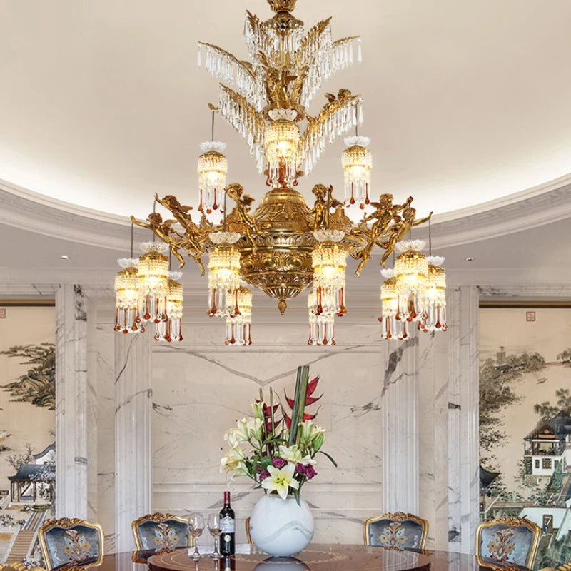 All-Copper Chandelier Villa Living Room Luxury Atmosphere Bedroom Dining Room Retro Dewaxing Lamps