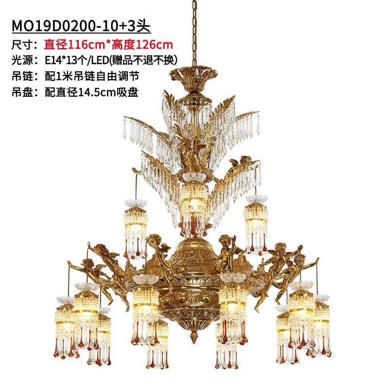 All-Copper Chandelier Villa Living Room Luxury Atmosphere Bedroom Dining Room Retro Dewaxing Lamps