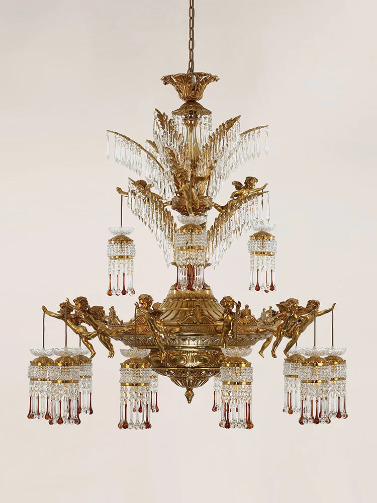 All-Copper Chandelier Villa Living Room Luxury Atmosphere Bedroom Dining Room Retro Dewaxing Lamps