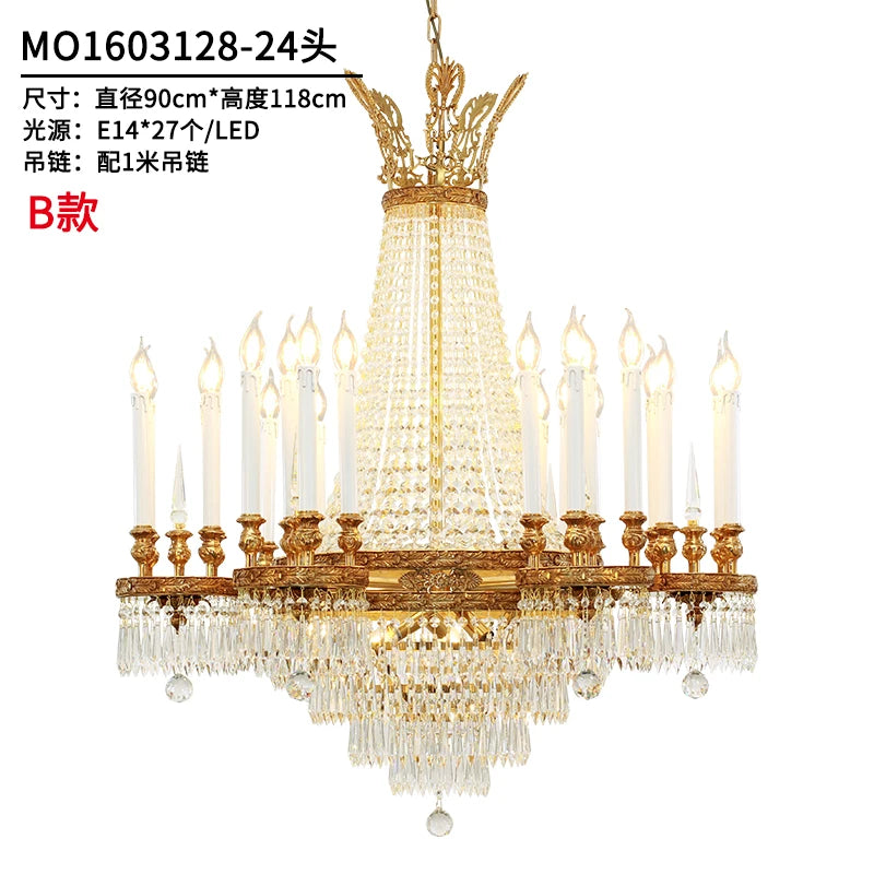 All-Copper Crystal Chandelier High-End Luxury Villa Living Room Dining Room Stairs Hotel Creative Lamps