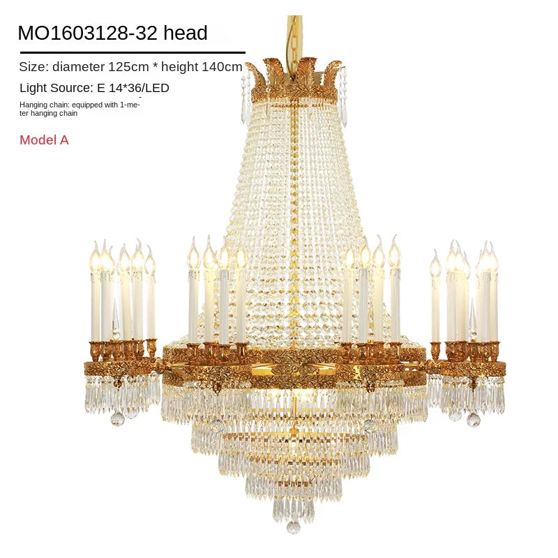 All-Copper Crystal Chandelier High-End Luxury Villa Living Room Dining Room Stairs Hotel Creative Lamps