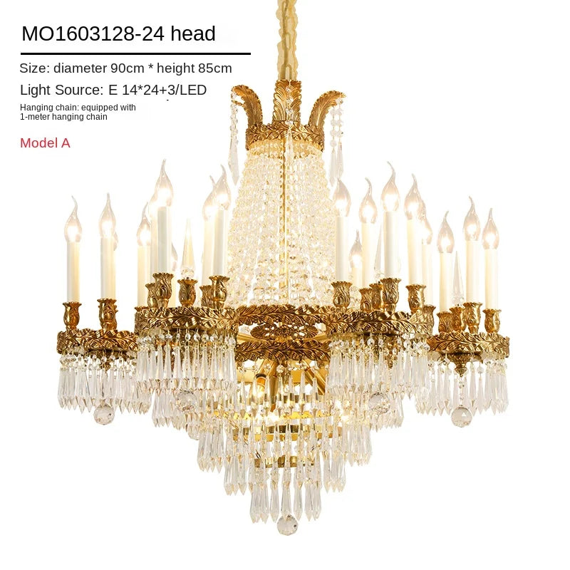 All-Copper Crystal Chandelier High-End Luxury Villa Living Room Dining Room Stairs Hotel Creative Lamps