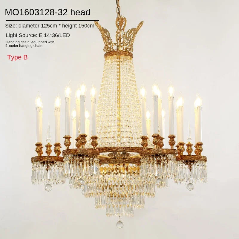 All-Copper Crystal Chandelier High-End Luxury Villa Living Room Dining Room Stairs Hotel Creative Lamps