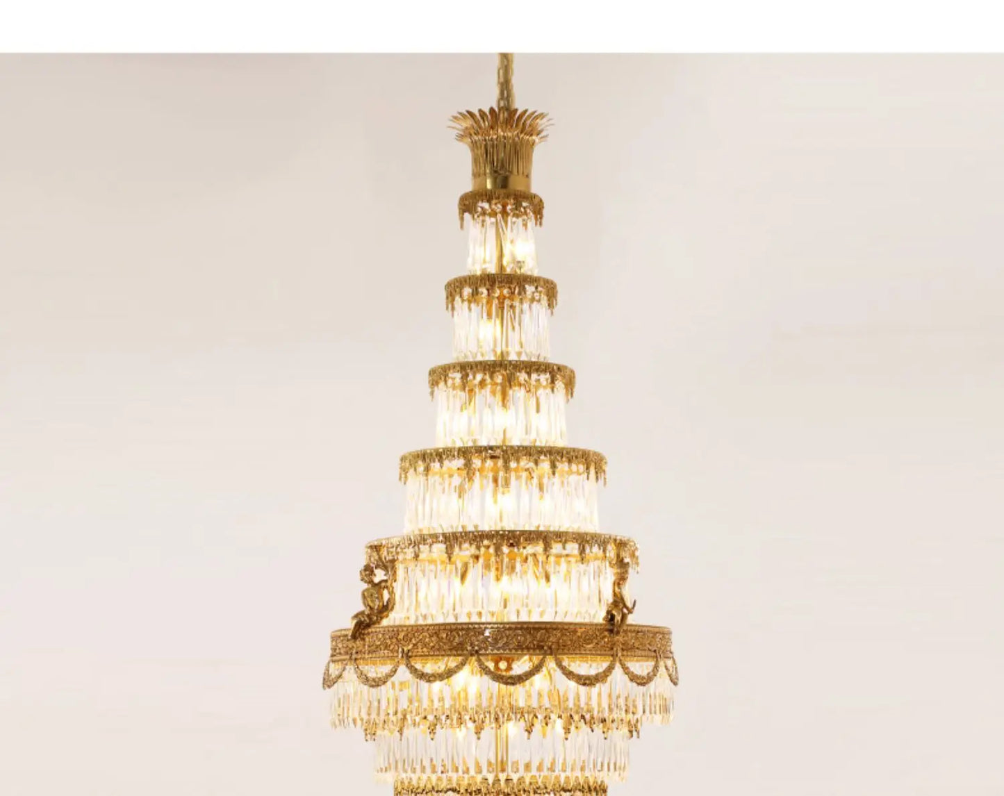 All-Copper Crystal Long Chandelier Stair Duplex Living Room Creative Luxury Villa Atmospheric Lamps