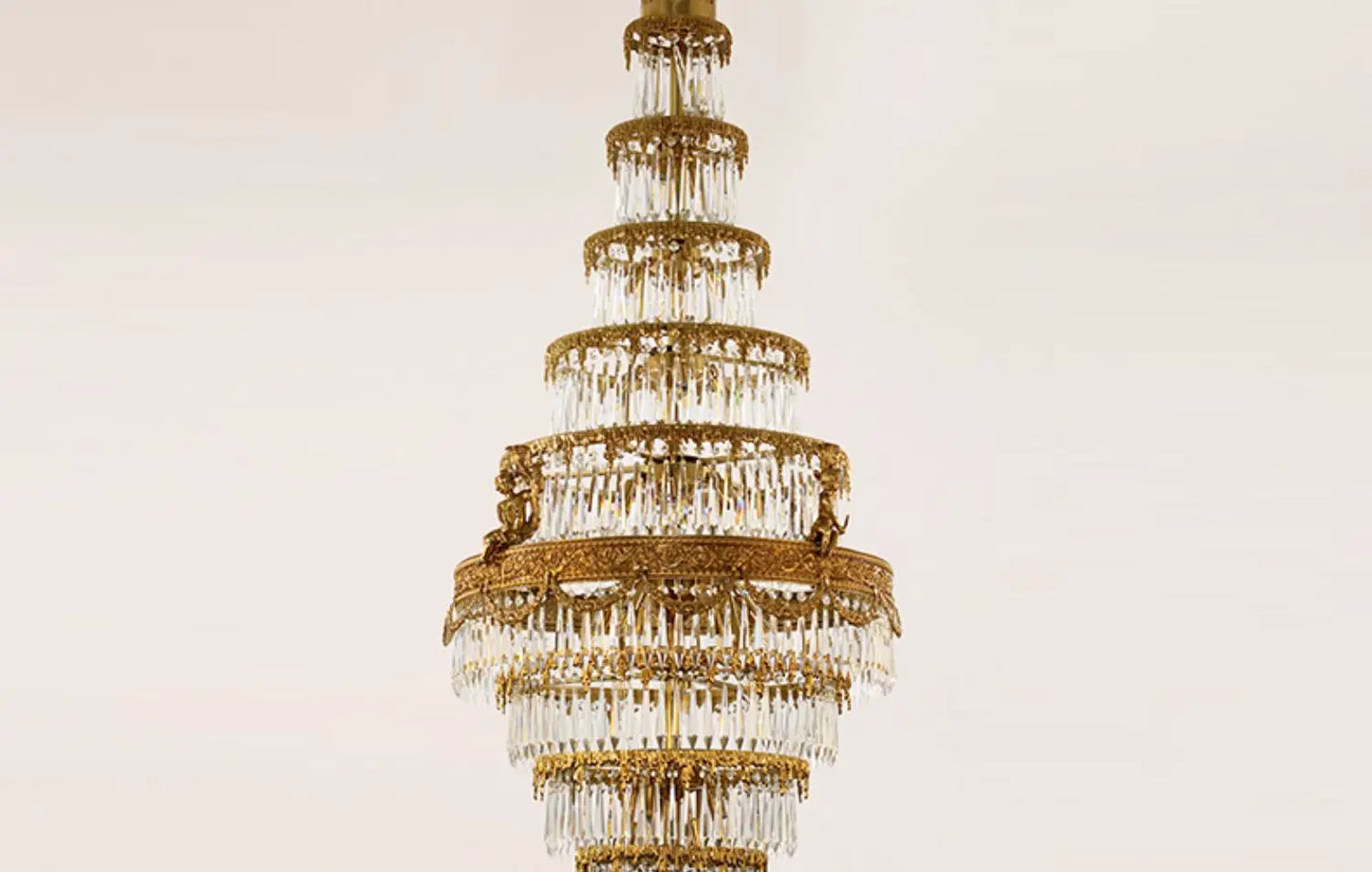 All-Copper Crystal Long Chandelier Stair Duplex Living Room Creative Luxury Villa Atmospheric Lamps