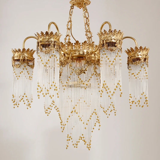 All Copper Living Room Atmospheric Chandelier Restaurant Stair Chandelier Hotel Villa Engineering Pure Copper Crystal