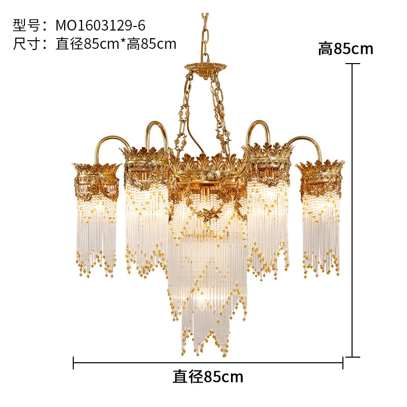 All Copper Living Room Atmospheric Chandelier Restaurant Stair Chandelier Hotel Villa Engineering Pure Copper Crystal