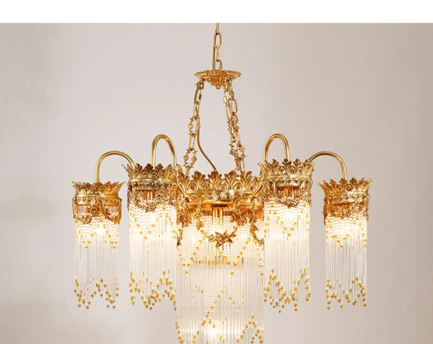 All Copper Living Room Atmospheric Chandelier Restaurant Stair Chandelier Hotel Villa Engineering Pure Copper Crystal