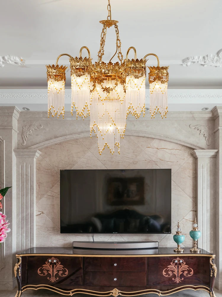 All Copper Living Room Atmospheric Chandelier Restaurant Stair Chandelier Hotel Villa Engineering Pure Copper Crystal