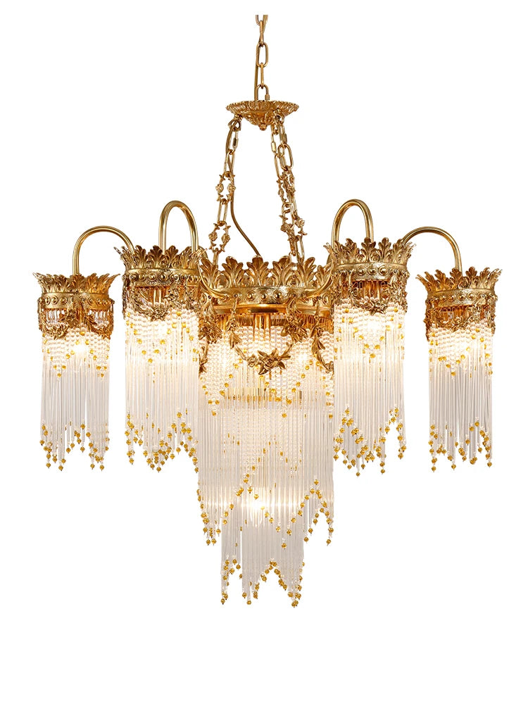 All Copper Living Room Atmospheric Chandelier Restaurant Stair Chandelier Hotel Villa Engineering Pure Copper Crystal