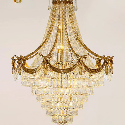 All Copper Luxury Chandelier Vintage Upscale Villa Crystal Living Room Duplex Building Stair Light