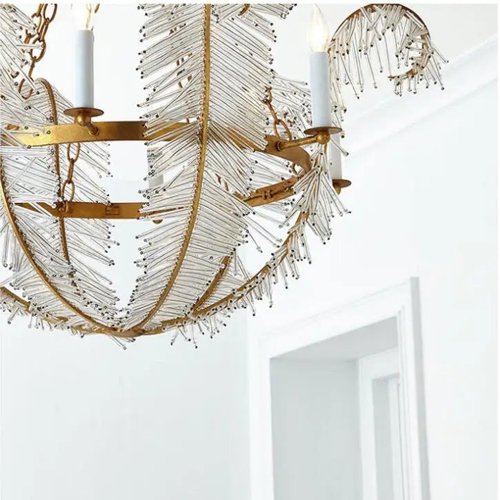 All copper American VC chandelier living room villa dining room luxury bedroom minimalist designer leaf crystal decorative chand