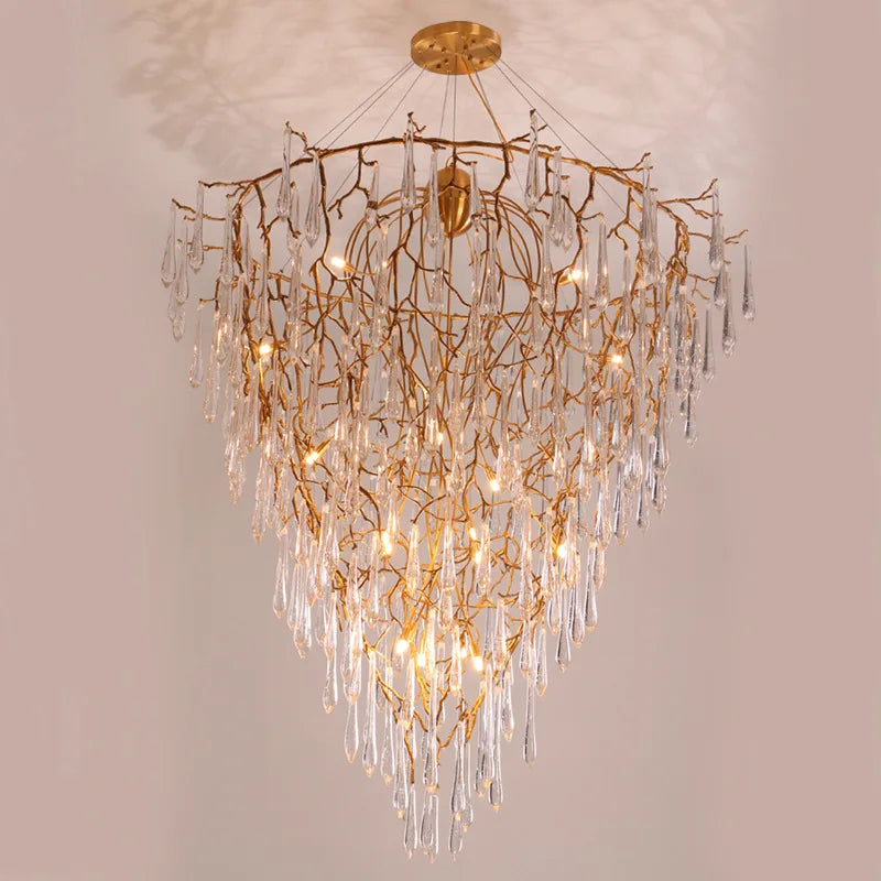 All copper creative personality tree branch glass special-shaped design chandelier villa living room hotel model room chandelier