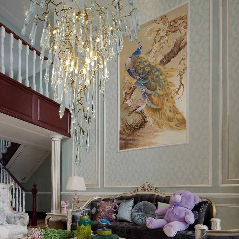 All copper creative personality tree branch glass special-shaped design chandelier villa living room hotel model room chandelier