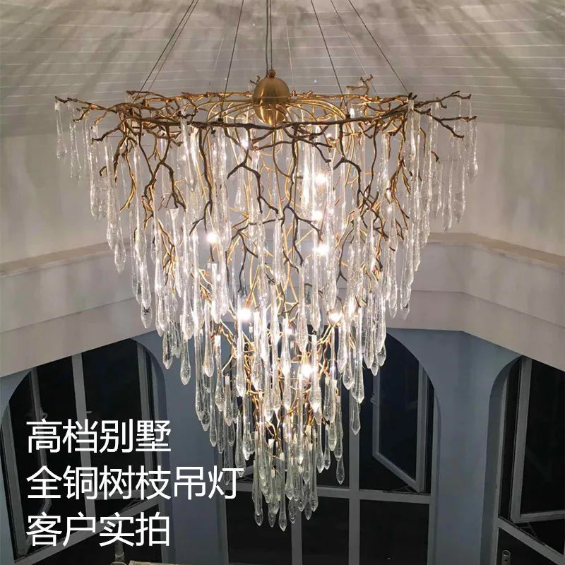 All copper creative personality tree branch glass special-shaped design chandelier villa living room hotel model room chandelier