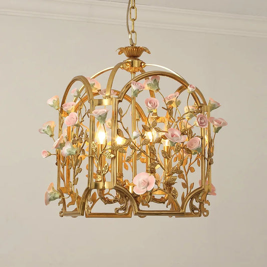 All copper luxury chandelier bedroom restaurant model room villa clubhouse flower shape chandelier