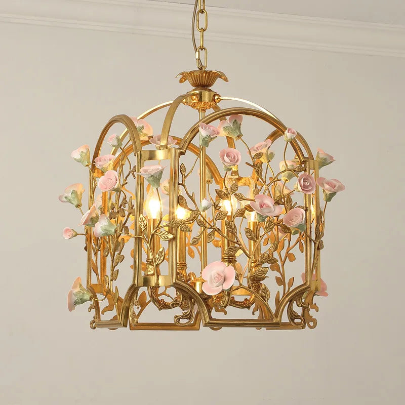 All copper luxury chandelier bedroom restaurant model room villa clubhouse flower shape chandelier