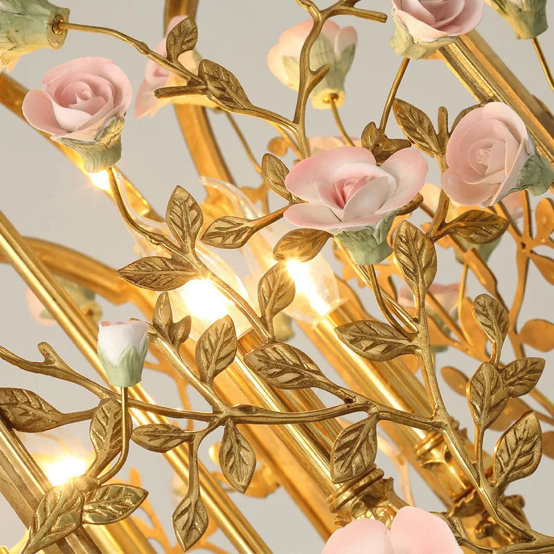 All copper luxury chandelier bedroom restaurant model room villa clubhouse flower shape chandelier