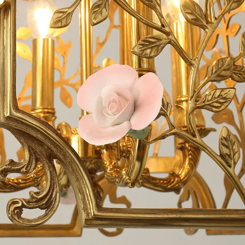 All copper luxury chandelier bedroom restaurant model room villa clubhouse flower shape chandelier