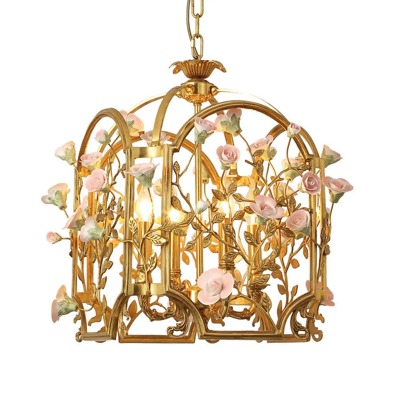 All copper luxury chandelier bedroom restaurant model room villa clubhouse flower shape chandelier