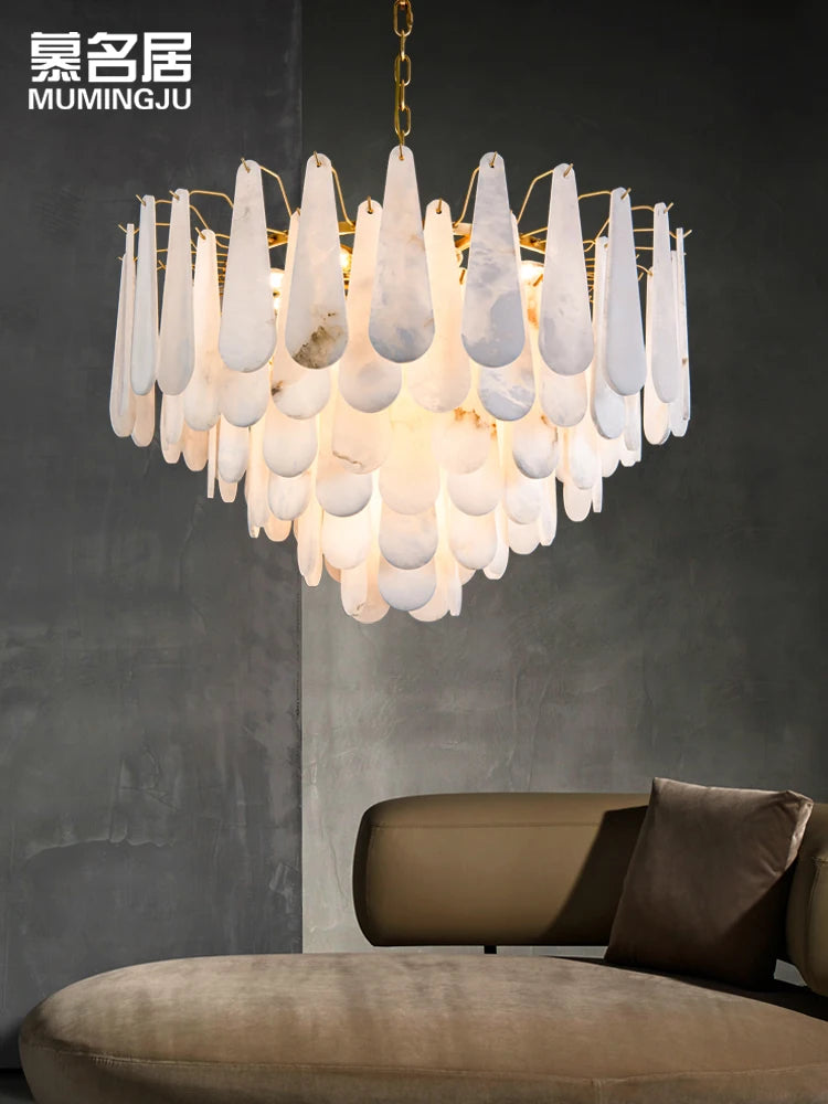 All-copper modern marble chandelier atmospheric villa hotel bedroom living room dining room model chandelier