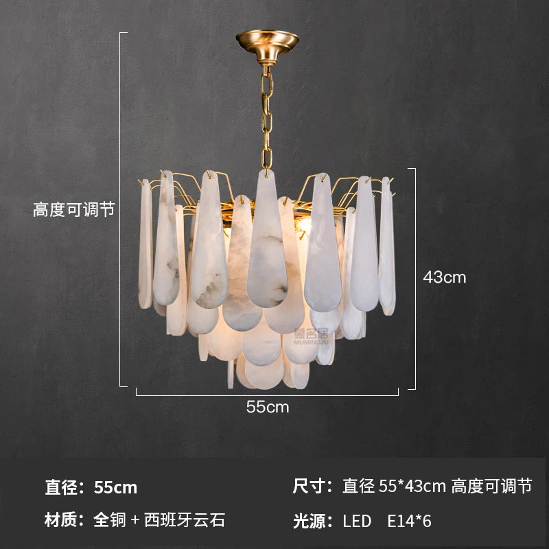 All-copper modern marble chandelier atmospheric villa hotel bedroom living room dining room model chandelier