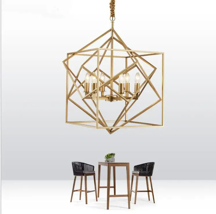 All copper personality creative art Rubik's cube modern minimalist fashion designer model room villa hall bedroom chandelier LED