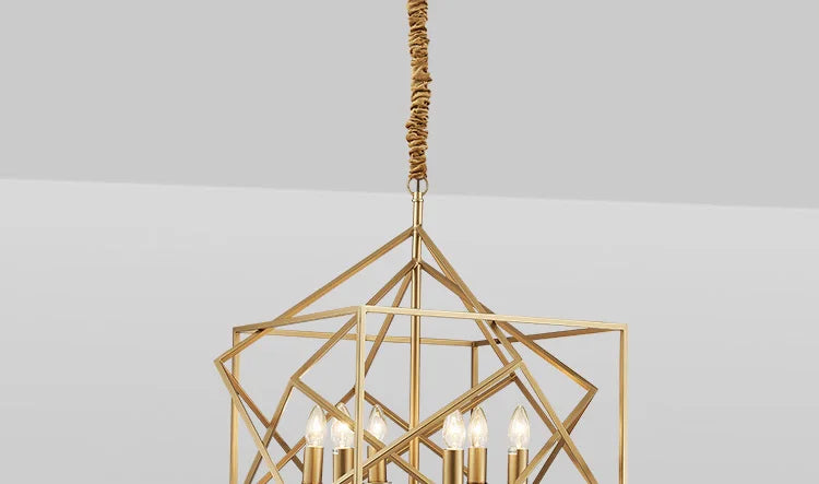 All copper personality creative art Rubik's cube modern minimalist fashion designer model room villa hall bedroom chandelier LED