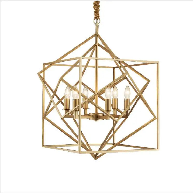 All copper personality creative art Rubik's cube modern minimalist fashion designer model room villa hall bedroom chandelier LED