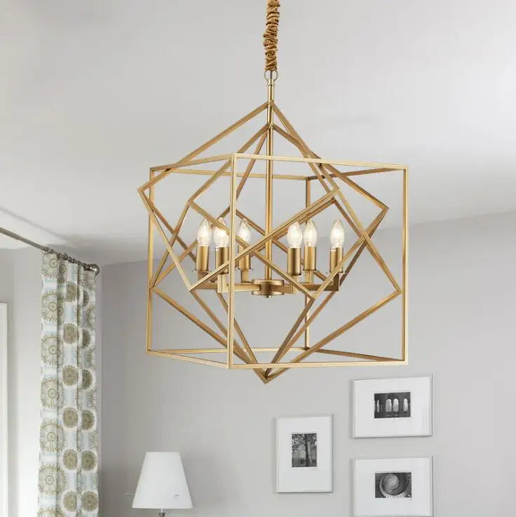 All copper personality creative art Rubik's cube modern minimalist fashion designer model room villa hall bedroom chandelier LED