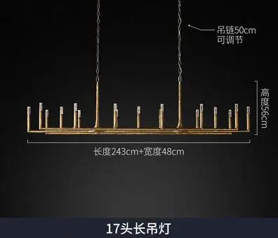 All-copper restaurant chandelier luxury villa club island Taiwan American branch retro lamps