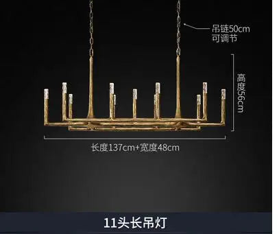 All-copper restaurant chandelier luxury villa club island Taiwan American branch retro lamps