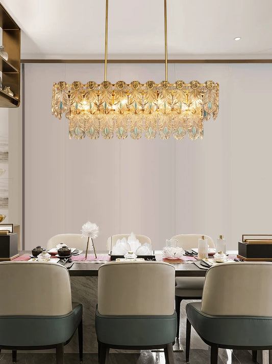 All copper restaurant post-modern minimalist villa bar Hong Kong style light luxury creative long dining table chandelier